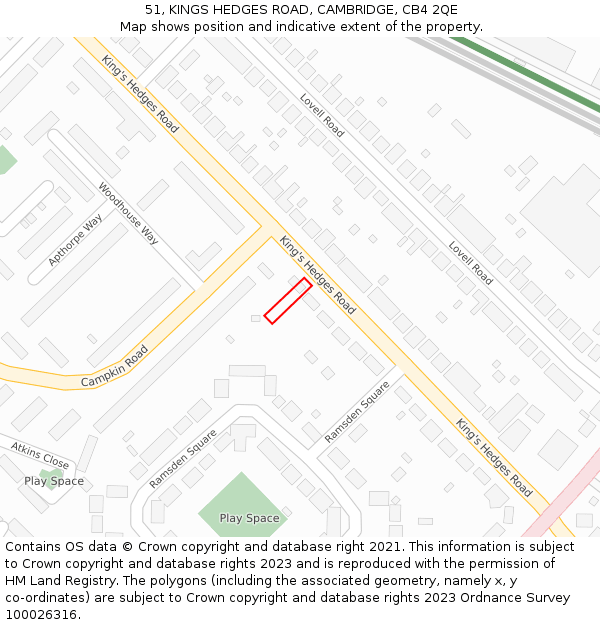 51, KINGS HEDGES ROAD, CAMBRIDGE, CB4 2QE: Location map and indicative extent of plot