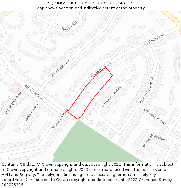 51, KINGSLEIGH ROAD, STOCKPORT, SK4 3PP: Location map and indicative extent of plot