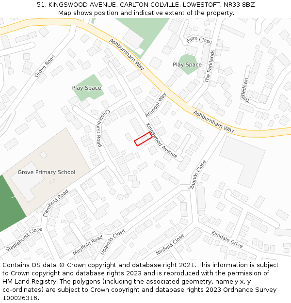 51, KINGSWOOD AVENUE, CARLTON COLVILLE, LOWESTOFT, NR33 8BZ: Location map and indicative extent of plot