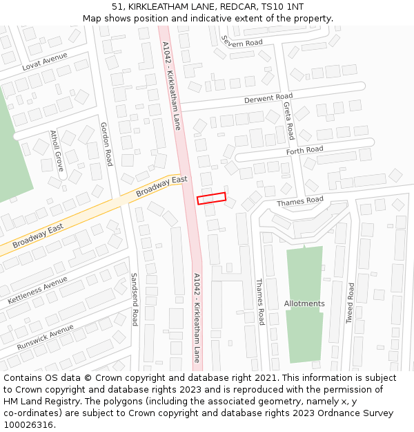 51, KIRKLEATHAM LANE, REDCAR, TS10 1NT: Location map and indicative extent of plot