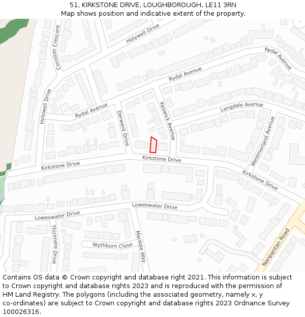 51, KIRKSTONE DRIVE, LOUGHBOROUGH, LE11 3RN: Location map and indicative extent of plot