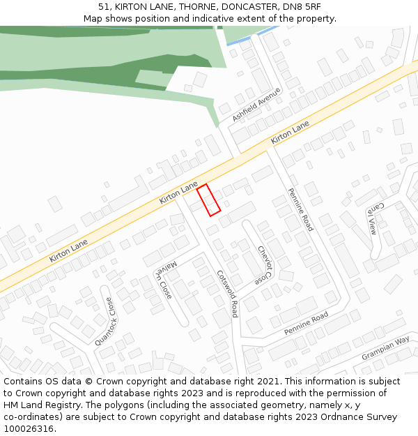 51, KIRTON LANE, THORNE, DONCASTER, DN8 5RF: Location map and indicative extent of plot