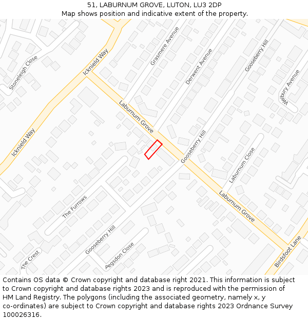 51, LABURNUM GROVE, LUTON, LU3 2DP: Location map and indicative extent of plot