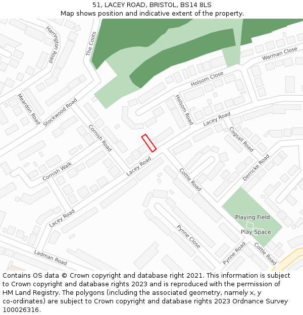 51, LACEY ROAD, BRISTOL, BS14 8LS: Location map and indicative extent of plot