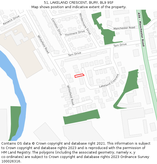 51, LAKELAND CRESCENT, BURY, BL9 9SF: Location map and indicative extent of plot