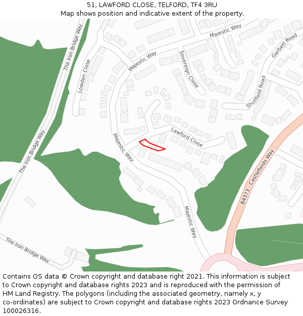 51, LAWFORD CLOSE, TELFORD, TF4 3RU: Location map and indicative extent of plot