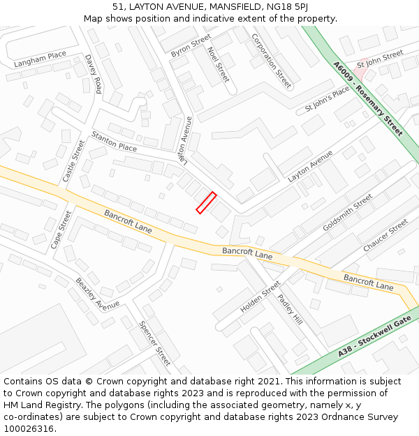 51, LAYTON AVENUE, MANSFIELD, NG18 5PJ: Location map and indicative extent of plot