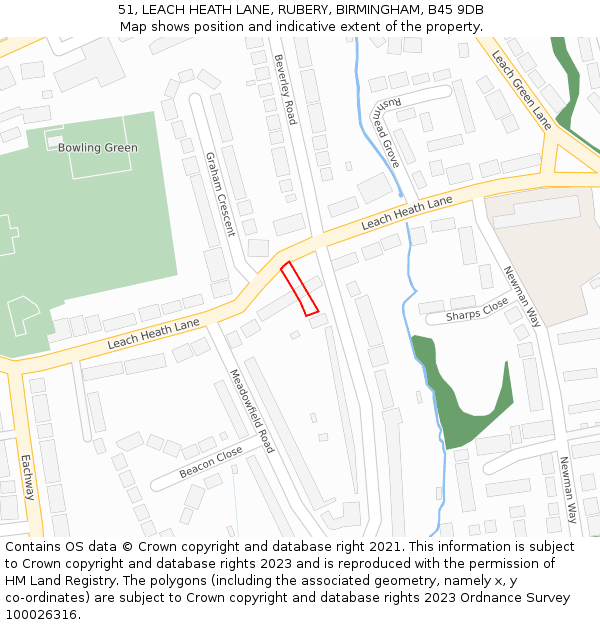 51, LEACH HEATH LANE, RUBERY, BIRMINGHAM, B45 9DB: Location map and indicative extent of plot