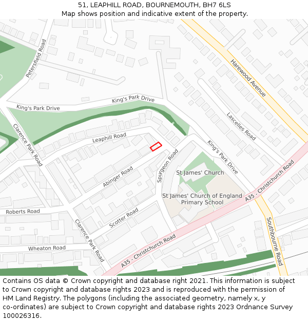 51, LEAPHILL ROAD, BOURNEMOUTH, BH7 6LS: Location map and indicative extent of plot