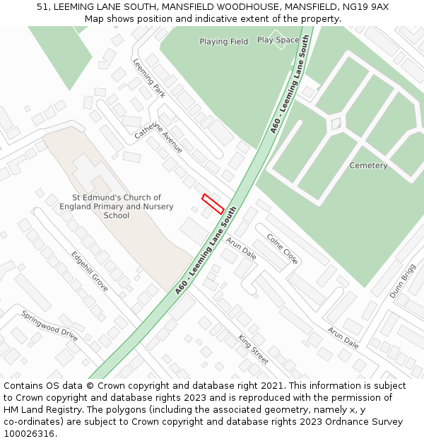 51, LEEMING LANE SOUTH, MANSFIELD WOODHOUSE, MANSFIELD, NG19 9AX: Location map and indicative extent of plot