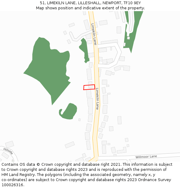 51, LIMEKILN LANE, LILLESHALL, NEWPORT, TF10 9EY: Location map and indicative extent of plot