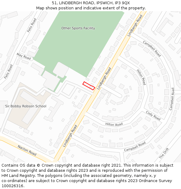 51, LINDBERGH ROAD, IPSWICH, IP3 9QX: Location map and indicative extent of plot