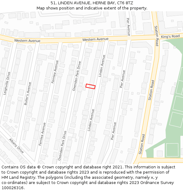 51, LINDEN AVENUE, HERNE BAY, CT6 8TZ: Location map and indicative extent of plot