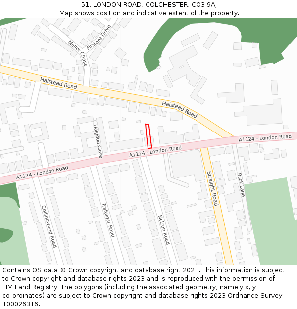 51, LONDON ROAD, COLCHESTER, CO3 9AJ: Location map and indicative extent of plot