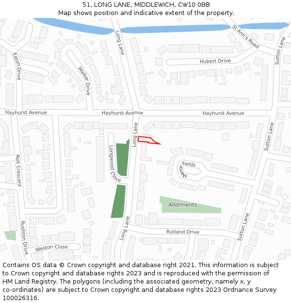 51, LONG LANE, MIDDLEWICH, CW10 0BB: Location map and indicative extent of plot
