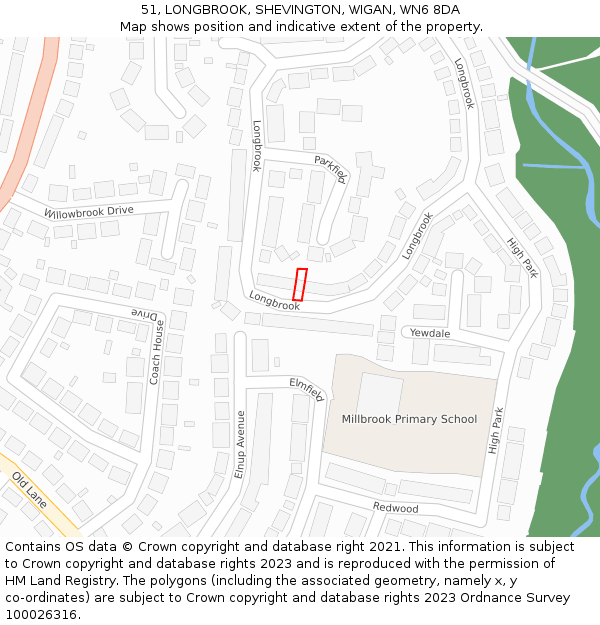 51, LONGBROOK, SHEVINGTON, WIGAN, WN6 8DA: Location map and indicative extent of plot