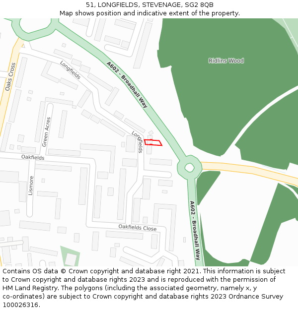 51, LONGFIELDS, STEVENAGE, SG2 8QB: Location map and indicative extent of plot