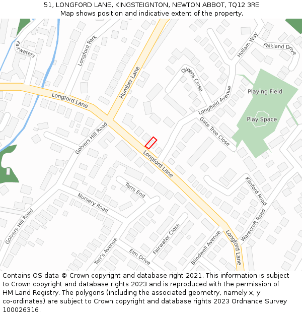 51, LONGFORD LANE, KINGSTEIGNTON, NEWTON ABBOT, TQ12 3RE: Location map and indicative extent of plot