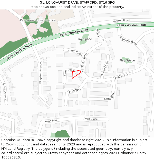 51, LONGHURST DRIVE, STAFFORD, ST16 3RG: Location map and indicative extent of plot
