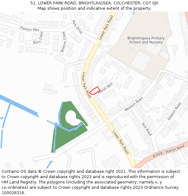 51, LOWER PARK ROAD, BRIGHTLINGSEA, COLCHESTER, CO7 0JX: Location map and indicative extent of plot