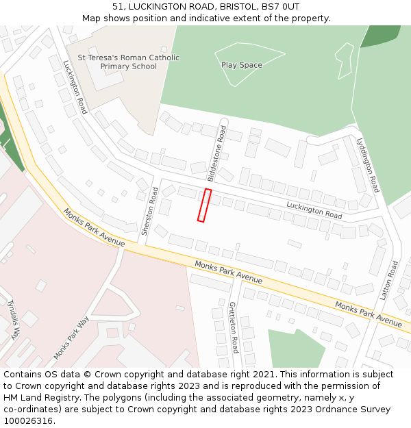 51, LUCKINGTON ROAD, BRISTOL, BS7 0UT: Location map and indicative extent of plot