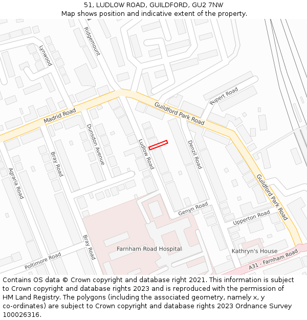 51, LUDLOW ROAD, GUILDFORD, GU2 7NW: Location map and indicative extent of plot
