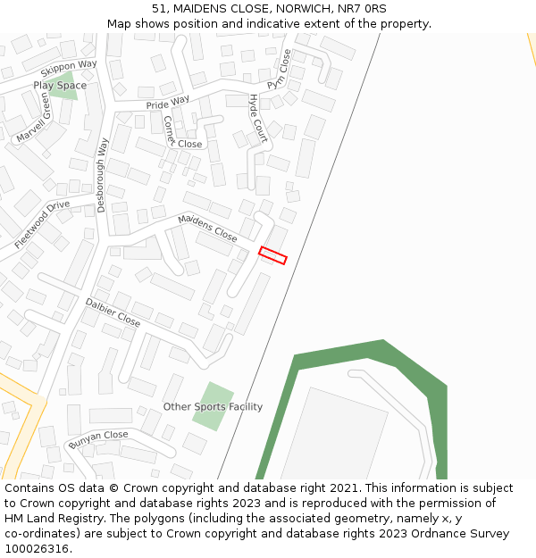 51, MAIDENS CLOSE, NORWICH, NR7 0RS: Location map and indicative extent of plot