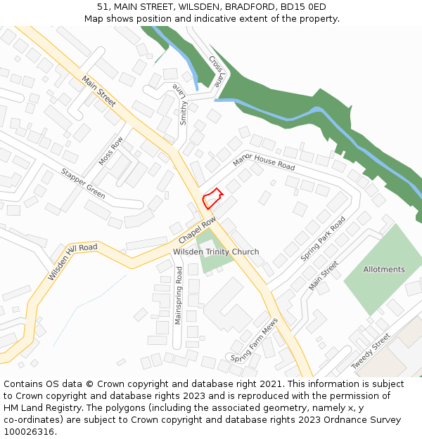 51, MAIN STREET, WILSDEN, BRADFORD, BD15 0ED: Location map and indicative extent of plot