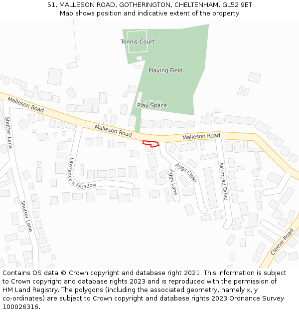 51, MALLESON ROAD, GOTHERINGTON, CHELTENHAM, GL52 9ET: Location map and indicative extent of plot