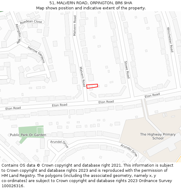 51, MALVERN ROAD, ORPINGTON, BR6 9HA: Location map and indicative extent of plot