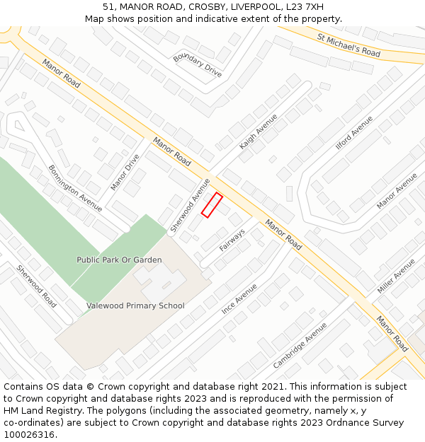 51, MANOR ROAD, CROSBY, LIVERPOOL, L23 7XH: Location map and indicative extent of plot