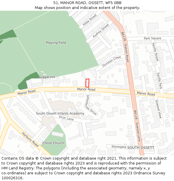 51, MANOR ROAD, OSSETT, WF5 0BB: Location map and indicative extent of plot