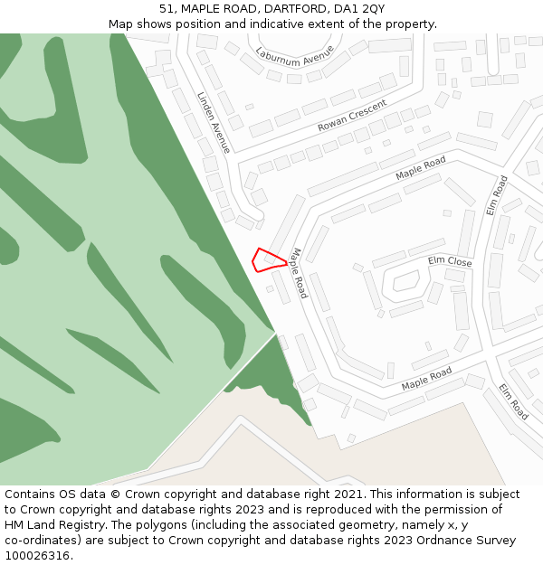 51, MAPLE ROAD, DARTFORD, DA1 2QY: Location map and indicative extent of plot