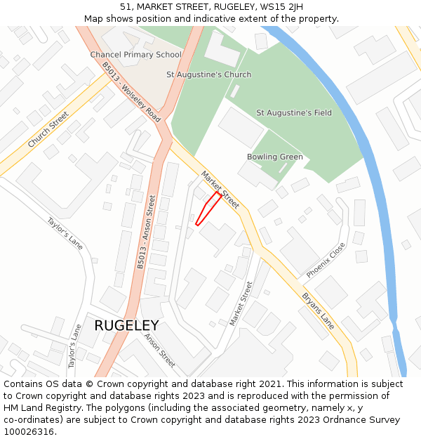 51, MARKET STREET, RUGELEY, WS15 2JH: Location map and indicative extent of plot