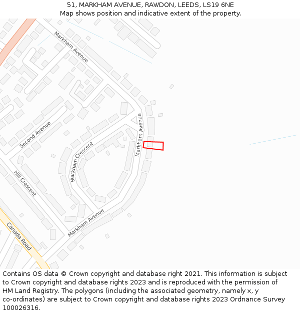 51, MARKHAM AVENUE, RAWDON, LEEDS, LS19 6NE: Location map and indicative extent of plot