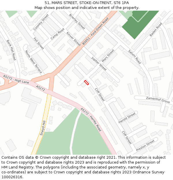 51, MARS STREET, STOKE-ON-TRENT, ST6 1PA: Location map and indicative extent of plot