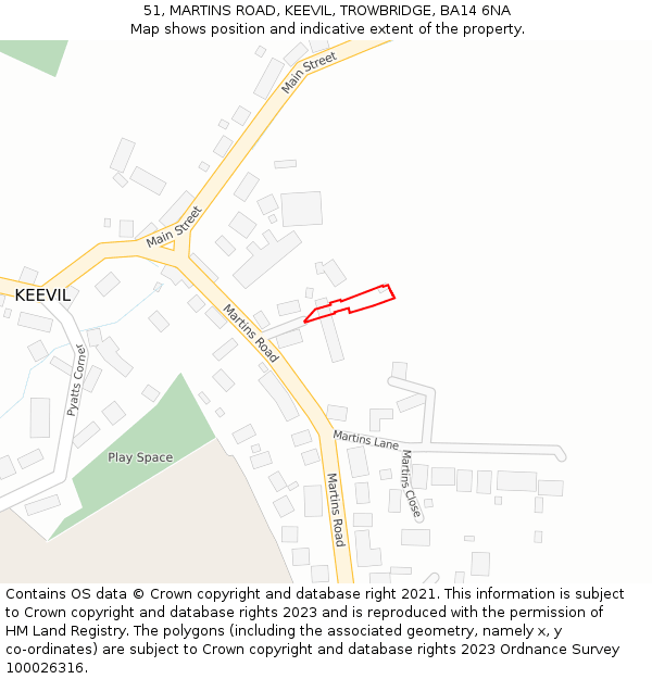 51, MARTINS ROAD, KEEVIL, TROWBRIDGE, BA14 6NA: Location map and indicative extent of plot