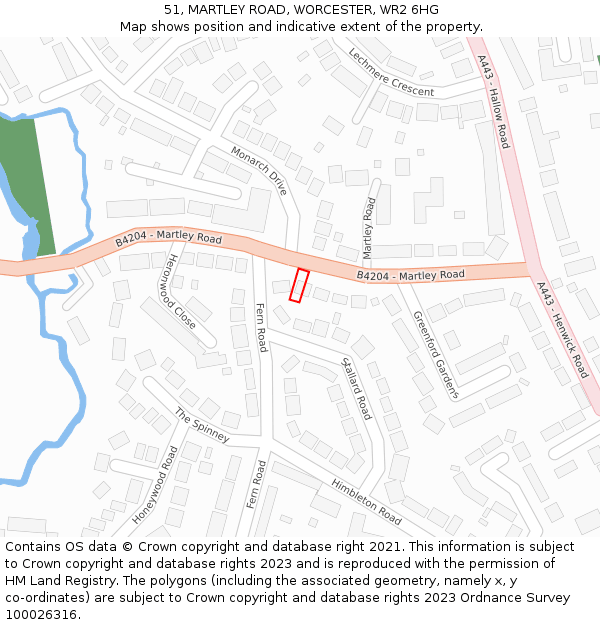 51, MARTLEY ROAD, WORCESTER, WR2 6HG: Location map and indicative extent of plot