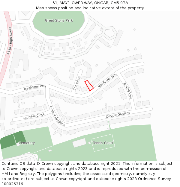 51, MAYFLOWER WAY, ONGAR, CM5 9BA: Location map and indicative extent of plot