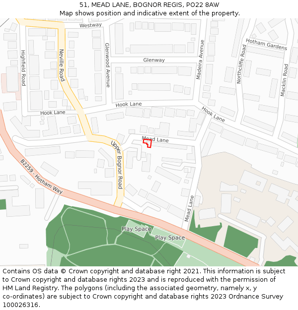 51, MEAD LANE, BOGNOR REGIS, PO22 8AW: Location map and indicative extent of plot