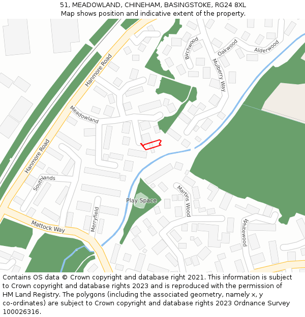 51, MEADOWLAND, CHINEHAM, BASINGSTOKE, RG24 8XL: Location map and indicative extent of plot