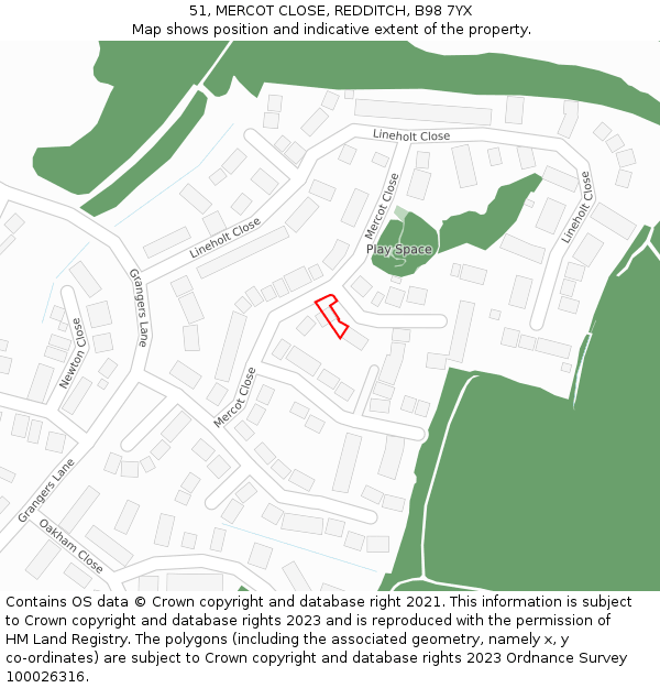 51, MERCOT CLOSE, REDDITCH, B98 7YX: Location map and indicative extent of plot