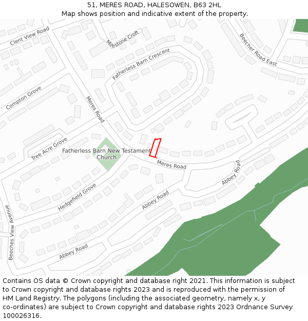51, MERES ROAD, HALESOWEN, B63 2HL: Location map and indicative extent of plot