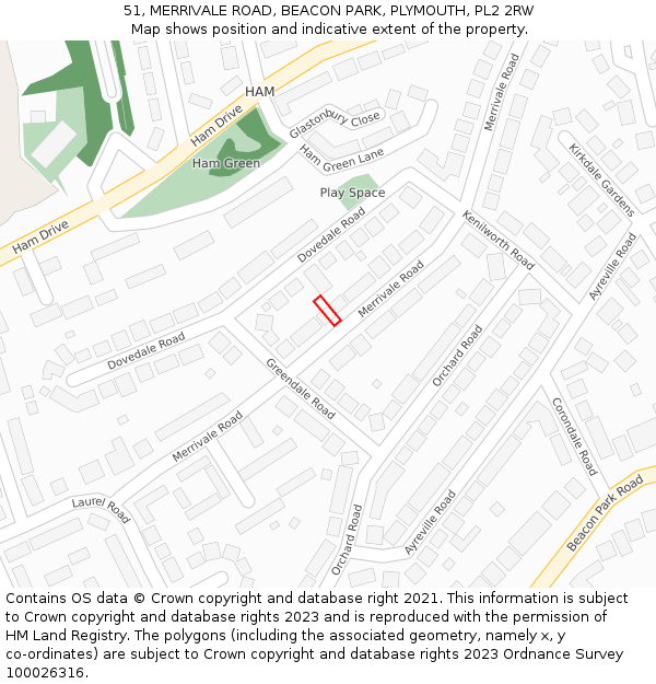 51, MERRIVALE ROAD, BEACON PARK, PLYMOUTH, PL2 2RW: Location map and indicative extent of plot