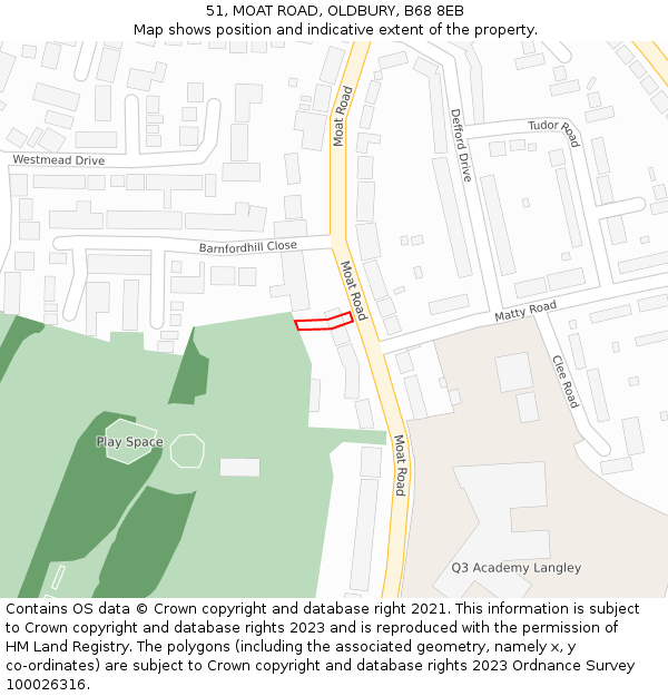 51, MOAT ROAD, OLDBURY, B68 8EB: Location map and indicative extent of plot