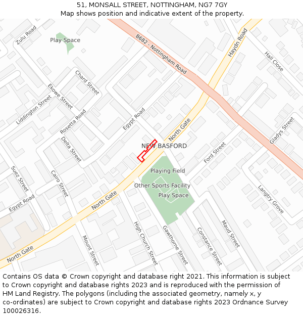 51, MONSALL STREET, NOTTINGHAM, NG7 7GY: Location map and indicative extent of plot