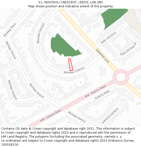 51, MONTAGU CRESCENT, LEEDS, LS8 2RD: Location map and indicative extent of plot