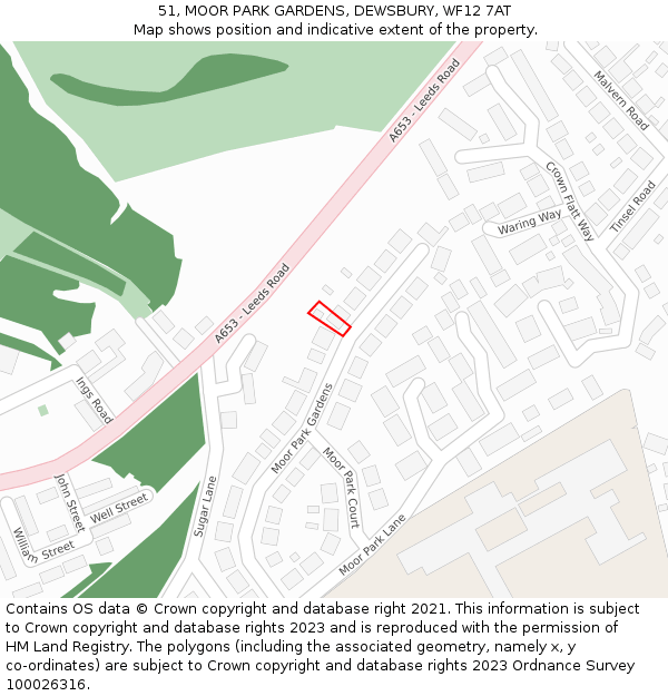 51, MOOR PARK GARDENS, DEWSBURY, WF12 7AT: Location map and indicative extent of plot