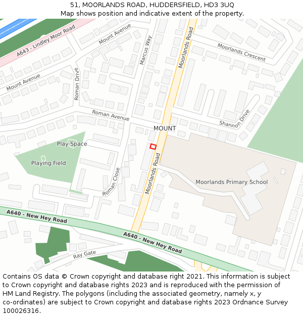 51, MOORLANDS ROAD, HUDDERSFIELD, HD3 3UQ: Location map and indicative extent of plot