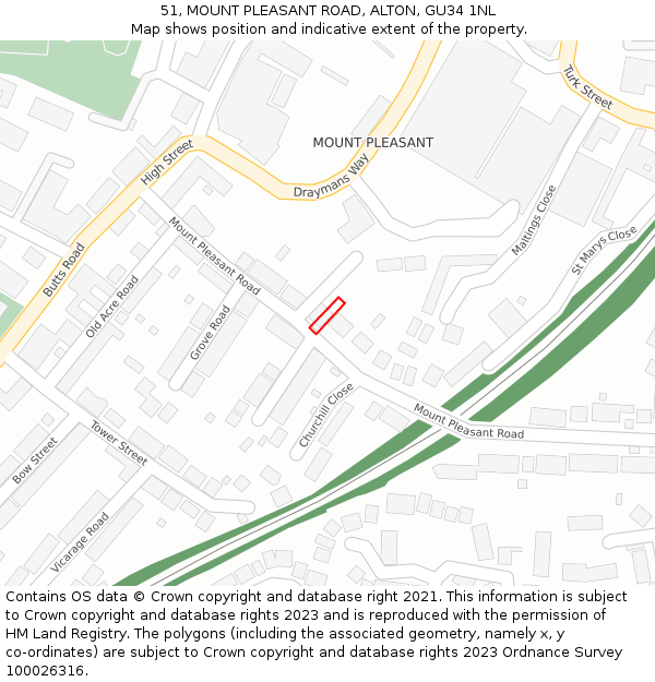 51, MOUNT PLEASANT ROAD, ALTON, GU34 1NL: Location map and indicative extent of plot